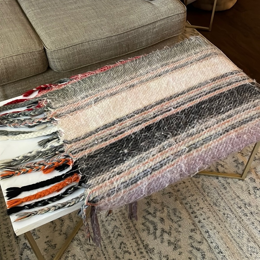 50”x60” Wool Rustic Boho multi colored throw with woven Fringe